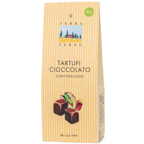 Tartufi cioccolato con Pistacchio| dunkle Trüffelpralinen mit Pistazien | Terra Verde | 100% Bio